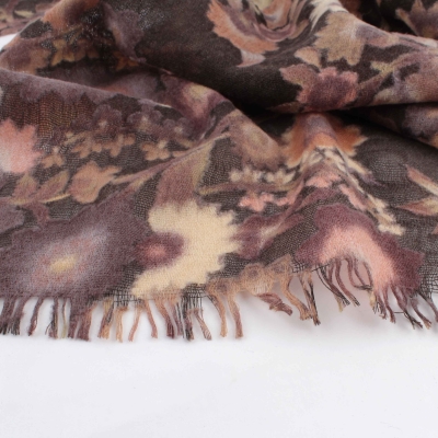 Wool scarf Pulcra Fiori N, 34x202  cm, Brown