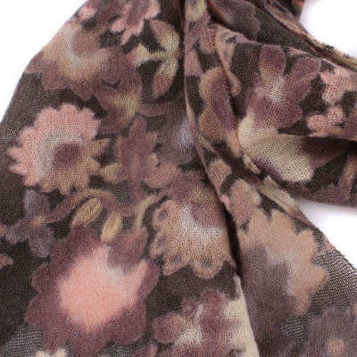 Wool scarf Pulcra Fiori N, 34x202  cm, Brown