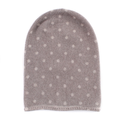  Ladies' High Wool Knit Beanie Pulcra Stampa, Beige/Dots