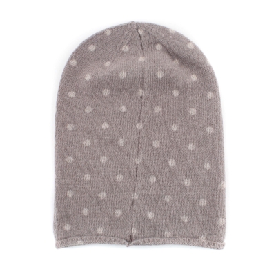  Ladies' High Wool Knit Beanie Pulcra Stampa, Beige/Dots