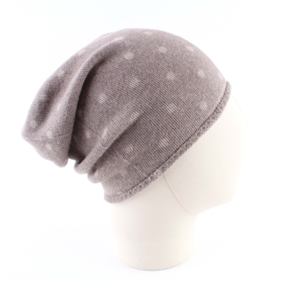  Ladies' High Wool Knit Beanie Pulcra Stampa, Beige/Dots