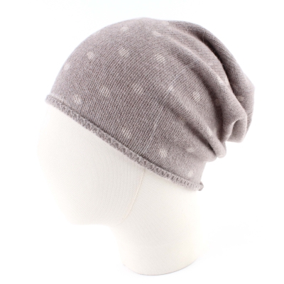  Ladies' High Wool Knit Beanie Pulcra Stampa, Beige/Dots