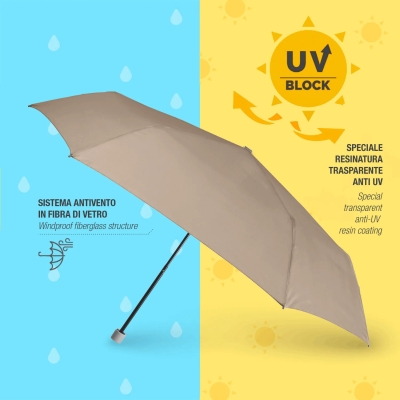 Umbrelă de damă manuală Extra Slim cu protecție UV50, Perletti Time 26409, Bej