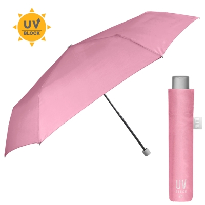 Umbrelă de dama neautomată Extra Slim cu protecție UV50 Perletti Time 26409, Roz pastel