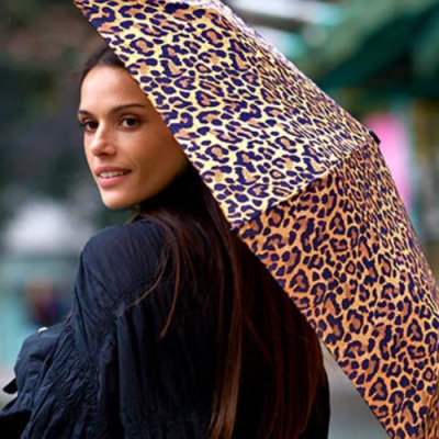 Ladies' Foldable Automatic Open-Close Umbrella Perletti Time 26444, Orange/Leopard