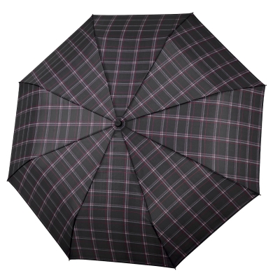 Men's Automatic Open-Close Umbrella Perletti Technology 21827, Scottish Check in Black and Bordeaux