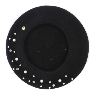 Дамска вълнена барета с перли и камъчета HatYou CP4176, Черен