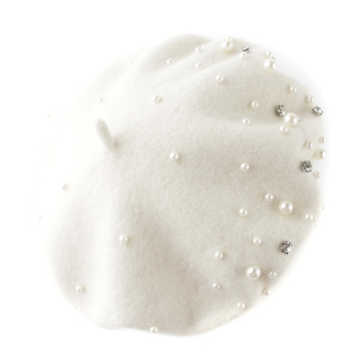 Ladies' wool beret with pearls and rhinestones HatYou CP4176, Black