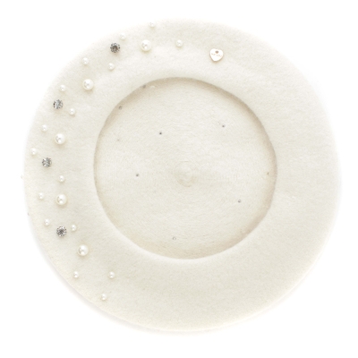 Ladies' wool beret with pearls and rhinestones HatYou CP4176, Black