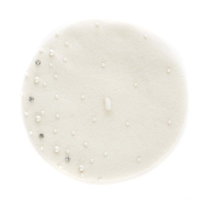 Ladies' wool beret with pearls and rhinestones HatYou CP4176, Black