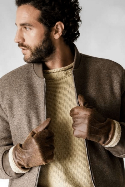 Мъжки ръкавици имитация на  агнешка кожа HatYuo GL1608, Кафяв