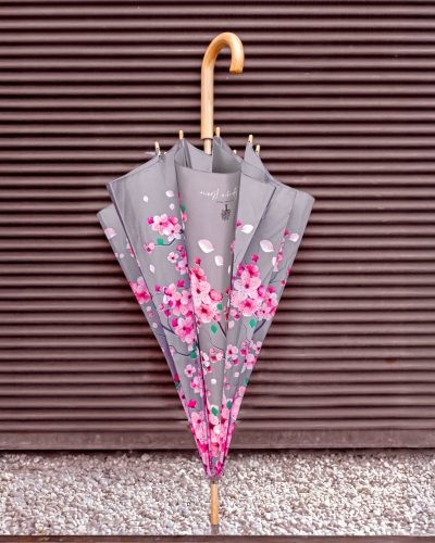 Дамски автоматичен голф чадър Perletti Green 19155, Черешови цветчета