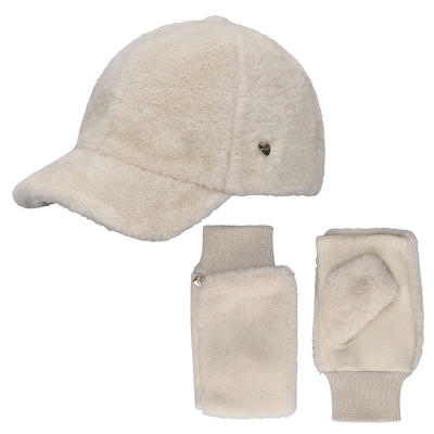 Комплект дамска пухкава бейзболна шапка и ръкавици HatYou CP4331&GL1343, Светлобежов