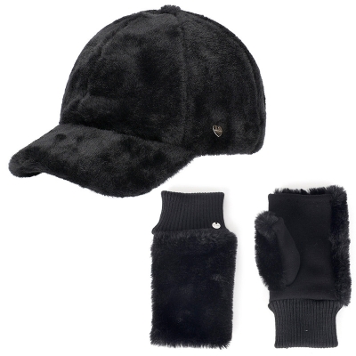 Комплект дамска пухкава бейзболна шапка и ръкавици HatYou CP4331&GL1343, Черен