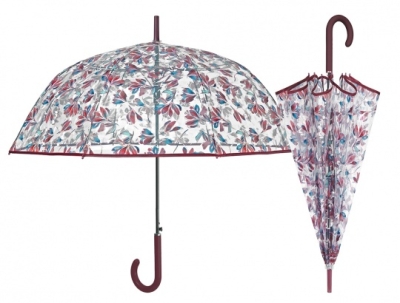 Umbrelă de golf pentru femei, transparentă, automată Perletti Time 26447, Transparentă / Frunze