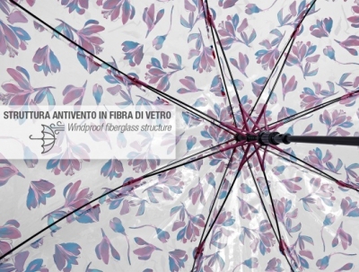 Umbrelă de golf pentru femei, transparentă, automată Perletti Time 26447, Transparentă / Frunze