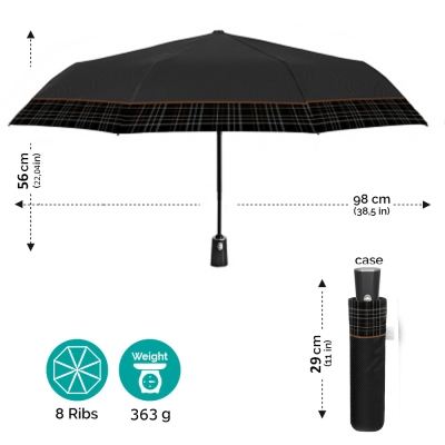 Umbrelă bărbătească automată Open-Close Perletti Time 26457, Negru/Ocru