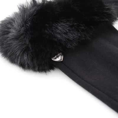 Дамски ръкавици от плат с пухкав маншет HatYou GL1457, Черен