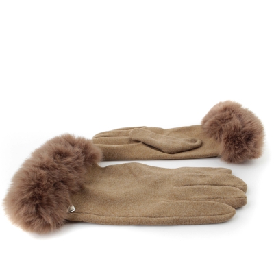 Дамски ръкавици от плат с пухкав маншет HatYou GL1457, Камила