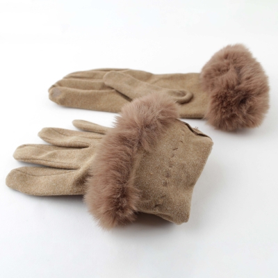 Mănuși damă din material textil cu manșetă pufoasă HatYou GL1457, Camila