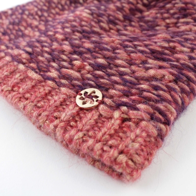 Knitted scarf and hat set with natural pom-pom Granadilla JG5421 & JG5422, Pink-Purple