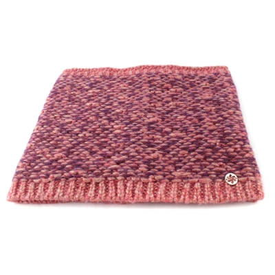 Knitted scarf and hat set with natural pom-pom Granadilla JG5421 & JG5422, Pink-Purple