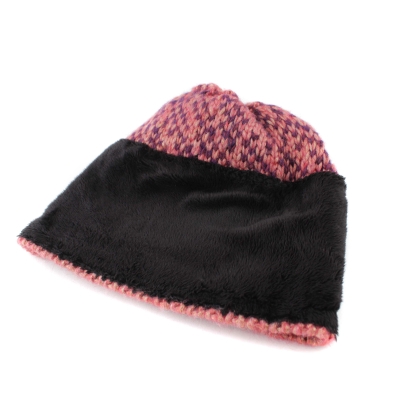 Knitted scarf and hat set with natural pom-pom Granadilla JG5421 & JG5422, Pink-Purple