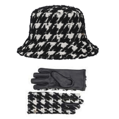Комплект шапка и ръкавици HatYou CP4143&GL1525, Черно-бял 