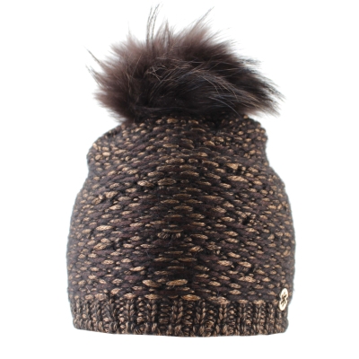 Set Căciulă Tricotată cu Pompon din Blană Naturală și Fular Granadilla JG5421 & JG5422, Maro