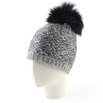 Căciulă tricotată pentru dame cu pom-pom natural Granadilla JG5421, maro-negru