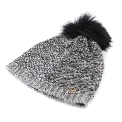 Căciulă tricotată pentru dame cu pom-pom natural Granadilla JG5421, maro-negru