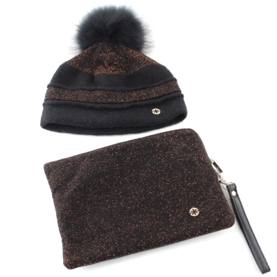 Set with hat and flat bag for smart devices Granadilla JG5313&JG5315, Black/Copper Lurex