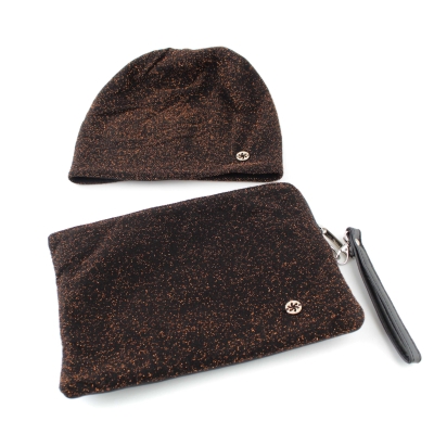 Set with hat and flat bag for smart devices Granadilla JG5314&JG5315, Black/Copper Lurex