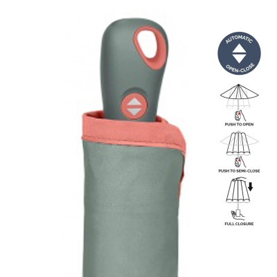 Дамски автоматичен Open-Close чадър Perletti Technology 21808, Сиво-зелен