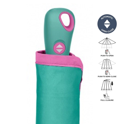 Дамски автоматичен Open-Close чадър Perletti Technology 21808, Тюркоаз