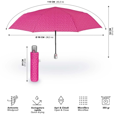 Дамски сгъваем автоматичен Open-Close чадър Perletti Time 26418, Фуксия