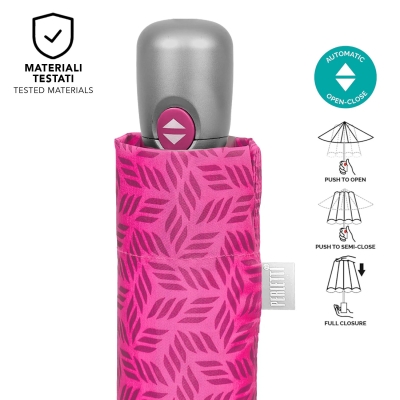 Дамски сгъваем автоматичен Open-Close чадър Perletti Time 26418, Фуксия