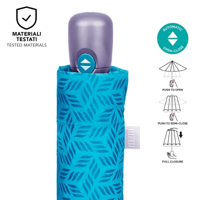 Дамски сгъваем автоматичен Open-Close чадър Perletti Time 26418, Светлосин