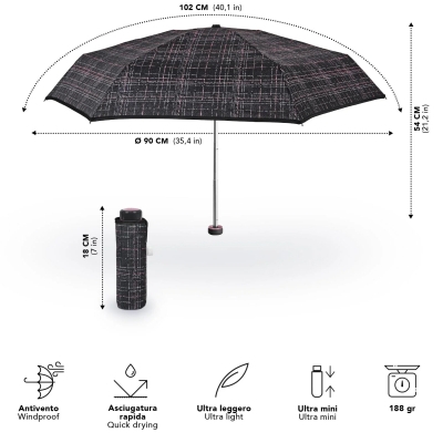  Women’s Mini Folding Manual Umbrella | Perletti Time 26430 | Black