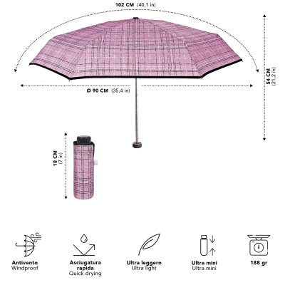 Дамски мини сгъваем неавтоматичен чадър | Perletti Time 26430 | Розов