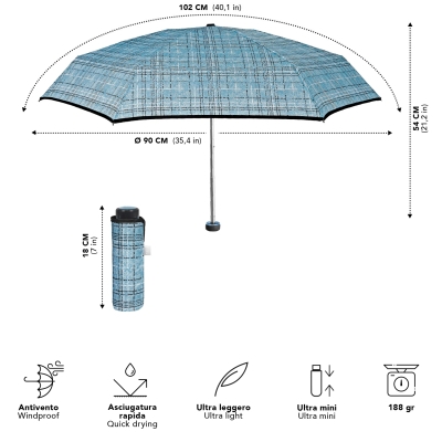  Women’s Mini Folding Manual Umbrella | Perletti Time 26430 | Ligt blue