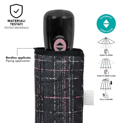 Women’s foldable automatic Open-Close umbrella | Perletti Time 26429 | Black