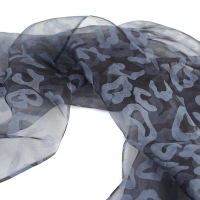 Дамски копринен шал HatYou SE0479, 50х180 см, Черно-сив