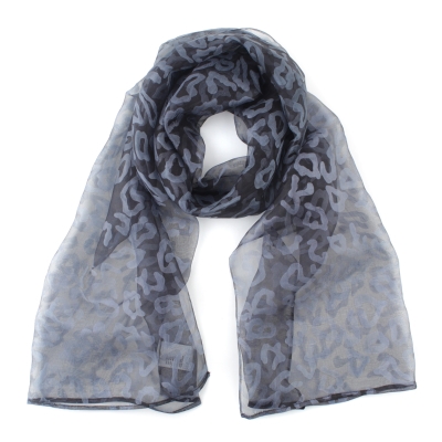 Дамски копринен шал HatYou SE0479, 50х180 см, Черно-сив