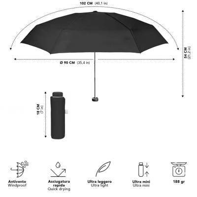 Мъжки сгъваем неавтоматичен мини чадър | Perletti Time | Черен