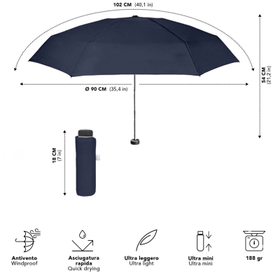 Мъжки сгъваем неавтоматичен мини чадър | Perletti Time | Тъмносин