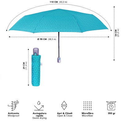 Дамски сгъваем автоматичен чадър Open-Close | Perletti Time 26418 | Светлосин