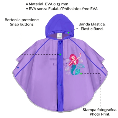 Kids rain poncho | Perletti CoolKids | Mermaid | Purple