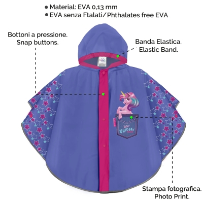 Kids rain poncho | Perletti CoolKids | Mermaid | Purple