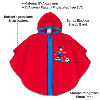 Pelerină de ploaie pentru copii | Perletti CoolKids | Fotbal | Roșu